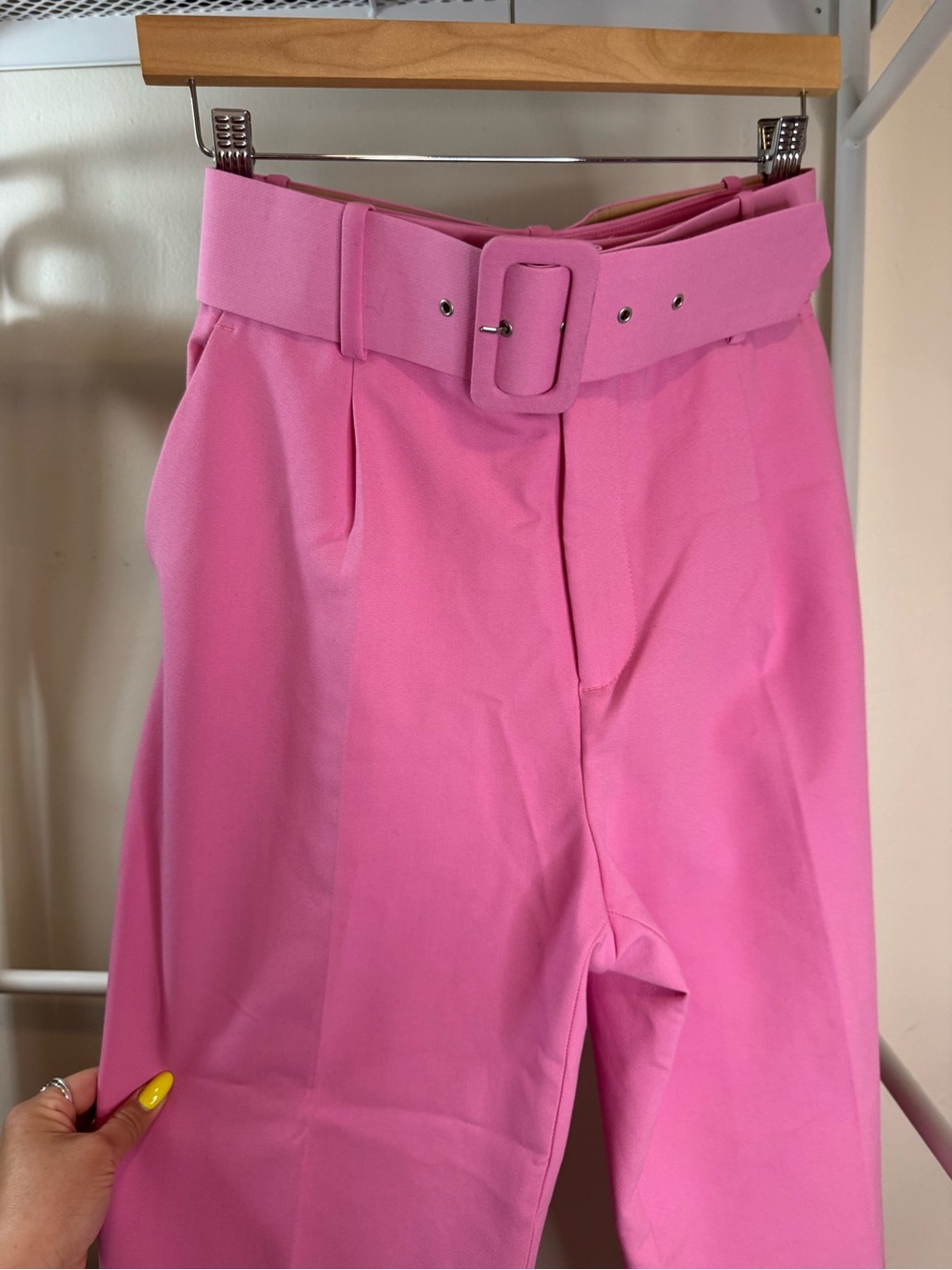 Zara Pink High-Rise Belted Trousers